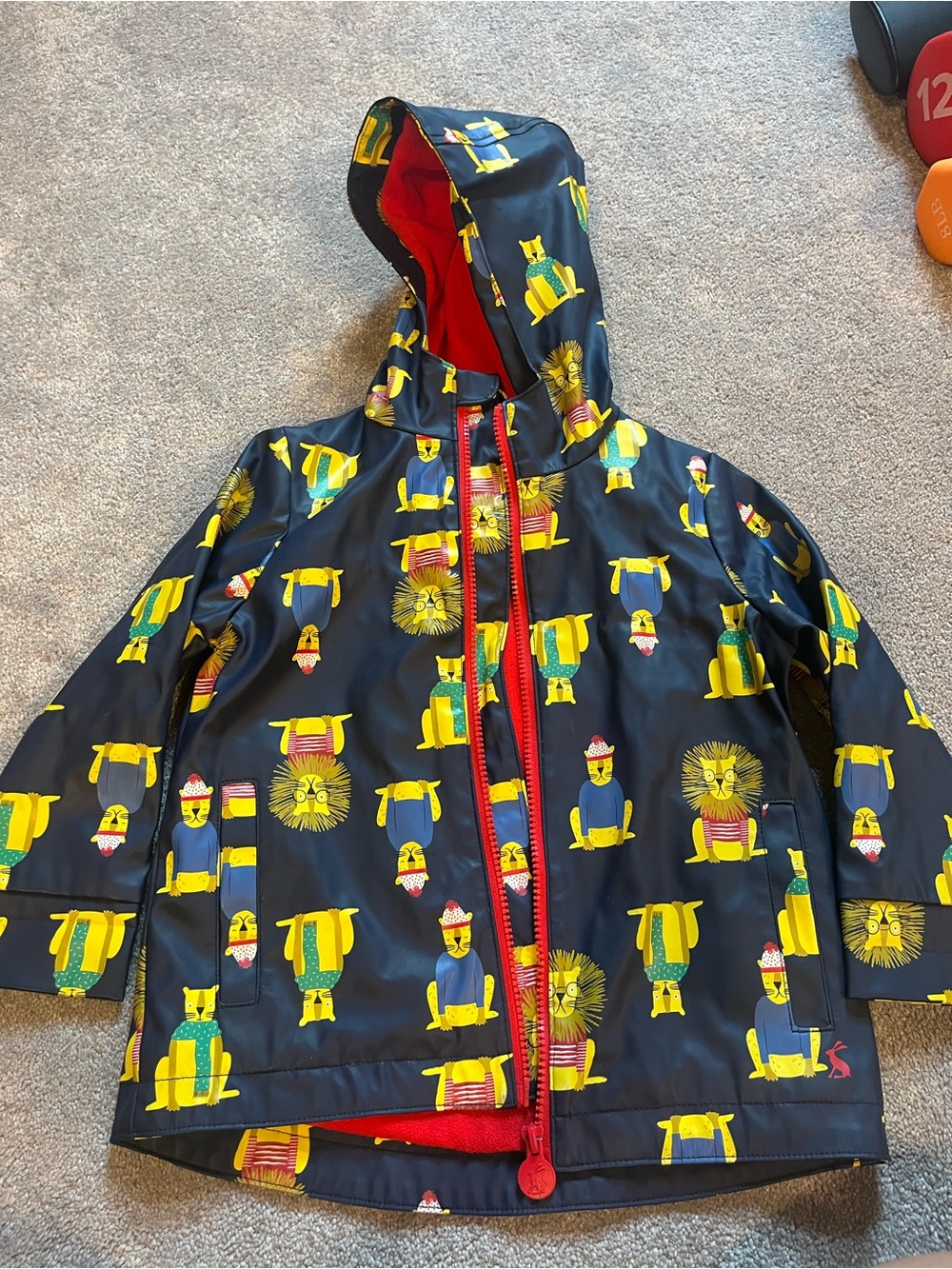 Joules Navy Hooded Raincoat with Yellow Lions
